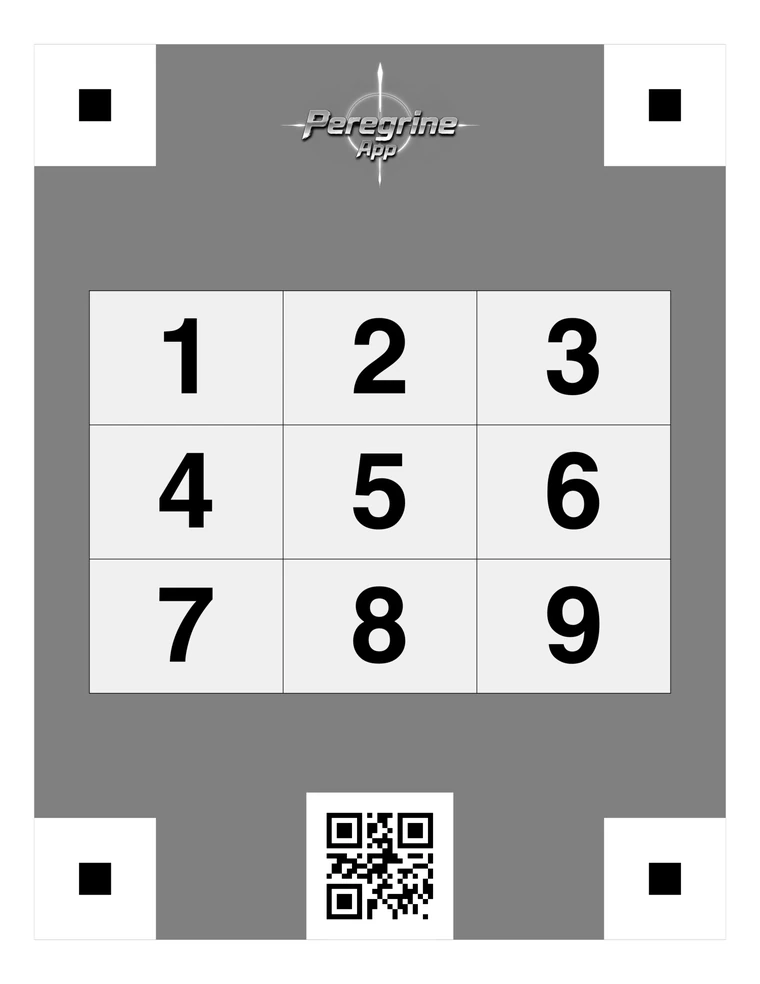 Numbered nine-zone grid target sheet