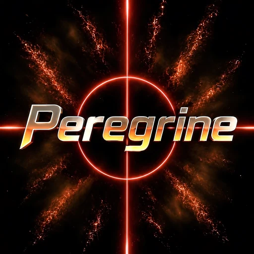 Peregrine app icon: a red crosshair over an ember field with the Peregrine wordmark